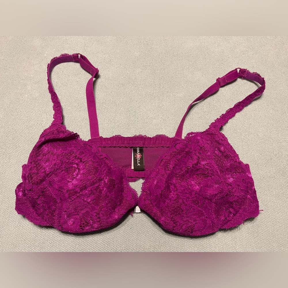 Cosabella front-closure purple lace bra sz 34D